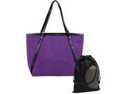 JAVOedge Purple Matte Large Casual Carry All Tote Bag with Zipper Closure Bonus Drawstring Storage Bag