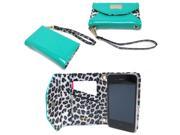 JAVOedge Leopard Clutch Wallet Case with Wristlet for the Apple iPhone 4s iPhone 4 Turquoise