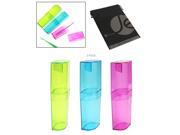 JAVOedge 3 Pack Clear Plastic Rectangle Toothbrush and Toothpaste Storage Box Pink Green Blue with Drawstring Bag