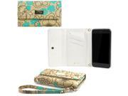 Turquoise Poppy Flower Clutch Style Wallet Case Card Holder Removable Wristlet for Apple iPhone 6 4.7