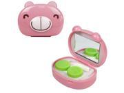 Compact Style 3D Pink Bear Contact Lens Carrying Case Travel Kit Tweezers Solution Bottle Mirror and Twist Cap Lens