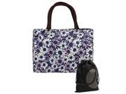 JAVOedge Blue Daisy Pattern Double Zipper Lunch Bag Hand Bag with Two Inner Pockets and Bonus Drawstring Bag