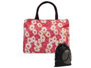 JAVOedge Pink Daisy Pattern Double Zipper Lunch Bag Hand Bag with Two Inner Pockets and Bonus Drawstring Bag