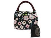 JAVOedge Black and Pink Floral Print Easy Carry Lunch Bag Tote with Zipper and Handle and Bonus Storage Bag