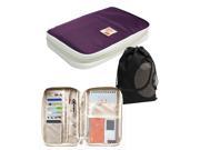 JAVOedge Purple Large Zippered Passport and Travel Document Organizer Wallet with Wristlet and Bonus Drawstring Bag