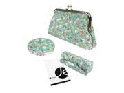 JAVOedge 3 PCS SET Floral Pattern Cosmetic Lip Stick Case Cosmetic Bag and Mirror Gift Box Set Blue