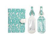 JAVOedge Turquoise Leaf Stencils RFID Blocking Passport Case with Pen Holder and 2 Matching Luggage Tags