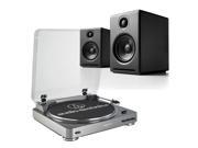 AudioTechnica AT LP60 Fully Automatic Stereo 2 Speed Turntable System Silver with Audioengine A2 Premium Powered Desk
