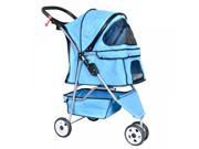 New Blue Pet Stroller Cat Dog Cage 3 Wheels Stroller Travel Folding Carrier T13