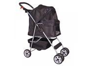 Black 4 Wheels Pet Stroller Cat Dog Cage Stroller Travel Folding Carrier 04T