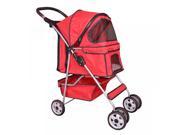Red4 Wheels Pet Stroller Cat Dog Cage Stroller Travel Folding Carrier 04T