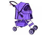 Purple 4 Wheels Pet Stroller Cat Dog Cage Stroller Travel Folding Carrier 04T