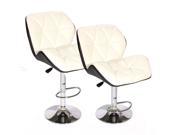 White B01 SET of 2 Bar Stools Leather Hydraulic Swivel Dinning Chair Barstools