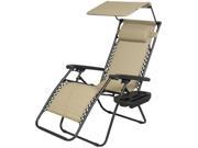 New Tan Zero Gravity Chair Lounge Patio Chairs Outdoor with Canopy Cup Holder H043