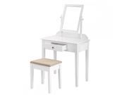 New White Make Up Vanity Set Wood Jewelry Table And Stool With Mirror 2850