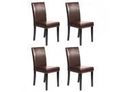 Set Of 4 Brown Leather Contemporary Elegant Design Dining Chairs Home Room 