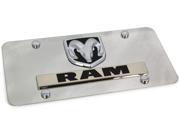 Black Dodge RAM Logo Front License Plate Frame Stainless Steel Mirror MOPAR D.RAM.OEM.CC