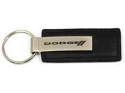 Dodge Strips Logo Keychain Black Leather Chrome Key Fob Metal Key Ring Lanyard KC1540.DODS