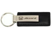 Honda ACCORD Logo BLACK LEATHER Keychain Chrome Key Fob Metal Key Ring Lanyard KC1540.ACC