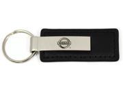 Nissan Logo Etched Keychain Black Leather Chrome Key Fob Metal Keyring Lanyard KC1540.NIS