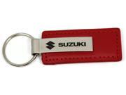 Suzuki Logo ETCHED RED LEATHER Keychain Chrome Key Fob Metal Lanyard Keyring KC1542.SUZ