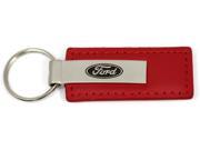 Ford Logo RED LEATHER Keychain Chrome Key Fob Metal Key Ring Lanyard Racing KC1542.FOR