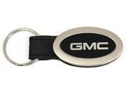 Oval GMC Logo Etched Black Leather Keychain Chrome Key Fob Metal Keyring lanyard KC3210.GMC