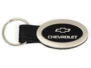 OVAL Chevrolet Logo Keychain BLACK LEATHER Chrome Key Fob Metal Keyring Chevy KC3210.CHV