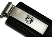 Dodge Ram Head Logo Black Leather Key Fob Authentic Logo Key Chain Key Ring Keychain Lanyard KC1540.RAMH