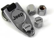 Jeep Silver Wheel Air Tire Valve Caps Cover ABS Plastic w Key Chain Chrome