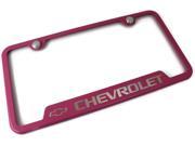 Chevrolet License Plate Frame Laser Etched Stainless Steel 4 Notch Pink Powder Coat GF.CHV.EP