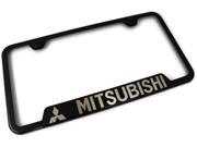Mitsubishi License Plate Frame Laser Etched Stainless Steel 4 Notch Black Powder Coat GF.MIT.EB