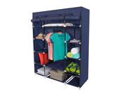 53? Portable Closet Storage Organizer Wardrobe Clothes Rack With Shelves Blue