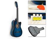 Blue Acoustic Guitar Cutaway Design w Guitar Case Strap Tuner and Pick
