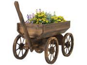 Garden Wood Wagon Flower Planter Pot Stand With Wheels Home Outdoor Decor