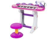 Musical Kids Electronic Keyboard 37 Key Piano W Microphone Synthesizer Stool Records and Playbacks Music Pink