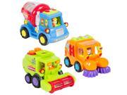 Set of 3 Push and Go Friction Powered Car Toys Street Sweeper Trucks Cement Mixer Trucks Harvester Toy Trucks