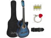 Electric Acoustic Guitar Cutaway Design With Guitar Case Strap Tuner Blue New