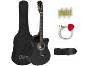 New Black Acoustic Guitar Cutaway Design With Guitar Case Strap Tuner and Pick