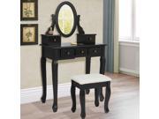Vanity Table Jewelry Makeup Desk Bench Drawer Black Solid Wood Construction New