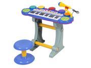 Musical Kids Electronic Keyboard 37 Key Piano W Microphone Synthesizer Stool Records and Playbacks Music Blue