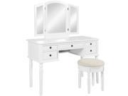 Best Choice Products Tri Mirror Vanity Set Makeup Table and Bench White