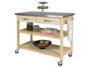 BCP Natural Wood Kitchen Island Utility Cart with Stainless Steel Top Restaurant