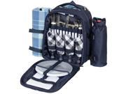 Best Choice Products 4 Person Insulated Picnic Bag Set W Blanket Flatware Plates Glasses Blue