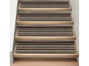 Set of 12 Attachable Indoor Carpet Stair Treads Mocha Brown Stripe 8 In. X 30 In.