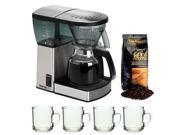 Bonavita BV1800 8 Cup Coffee Maker With Glass Carafe with 4 pcs 10oz Handy Glass Coffee Mug and Grand Aroma Whole Bean Coffee 8.8oz Espresso