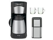 Cuisinart DTC975BKN 12 Cup Programable Thermal Coffeemaker Black with Grind Central Coffee Grinder and 2 Piece 10 oz. ARC Handy Glass Coffee Mug