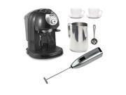 DeLonghi BAR32 Retro 15 BAR Pump Espresso and Cappuccino Maker with Coffee Measure Milk Frother Two 3 oz Ceramic Tiara Espresso Cups and Saucers and Frothing