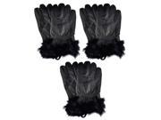 Samtee 3 Pack BLACK Ladies Sleek Gloves With Fur On Wrist Medium Black