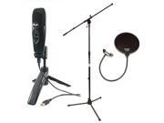 Cad U37 USB Condenser Microphone Black with Boom Microphone Stand Pop Filter